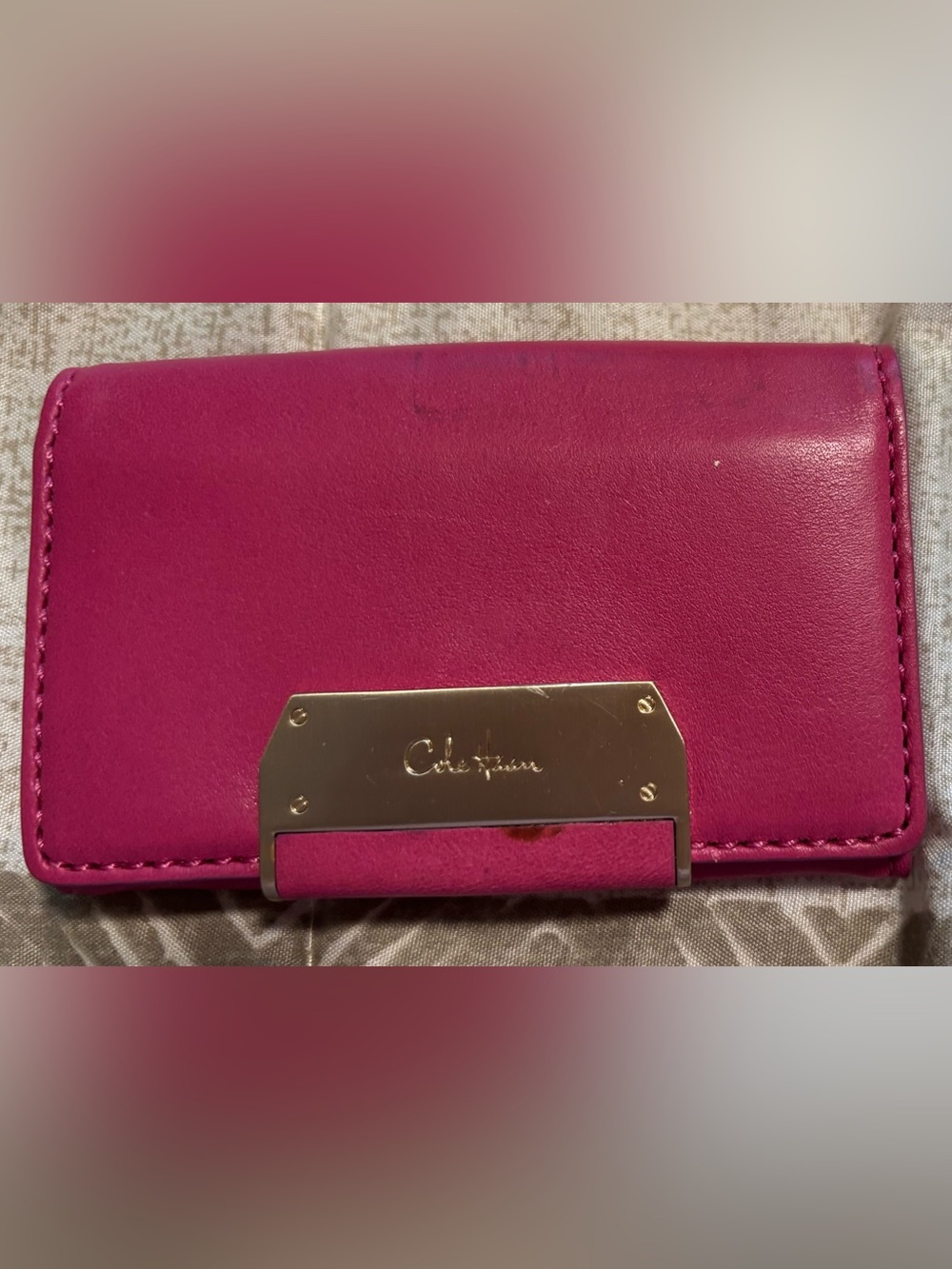 Cole Haan Fuchsia Leather Card Holder with Gold Plate